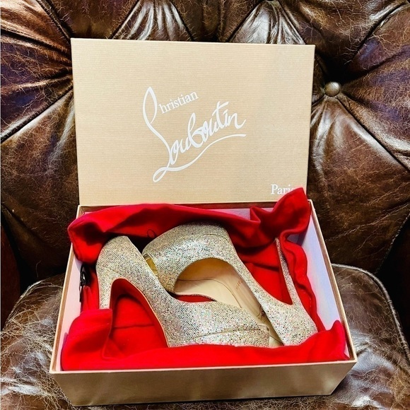 Christian Louboutin “Lady Peep” peep toe pumps 150mm glitter wrap leather EU39 - Picture 7 of 14